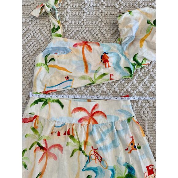 Farm Rio Copacabana Tropical Palm Tree Midi Dress Puff Sleeve Large - Picture 5 of 7